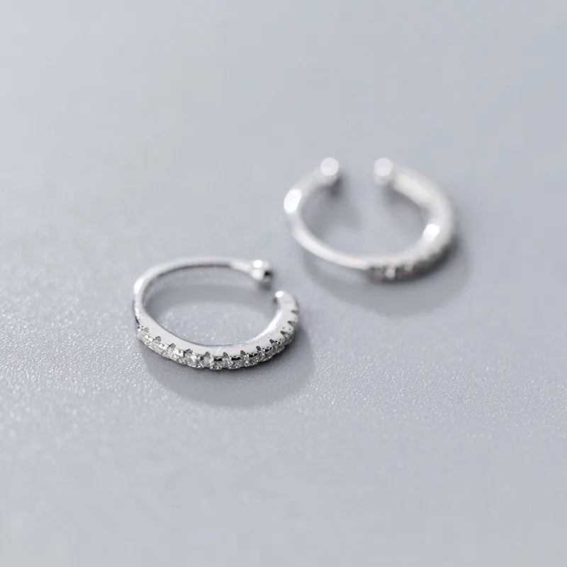 WANTME Genuine 100% 925 Sterling Silver U-shaped Clip Earrings Non Pierced Earrings Fashion Women Punk Rock Ear Cuff Jewelry