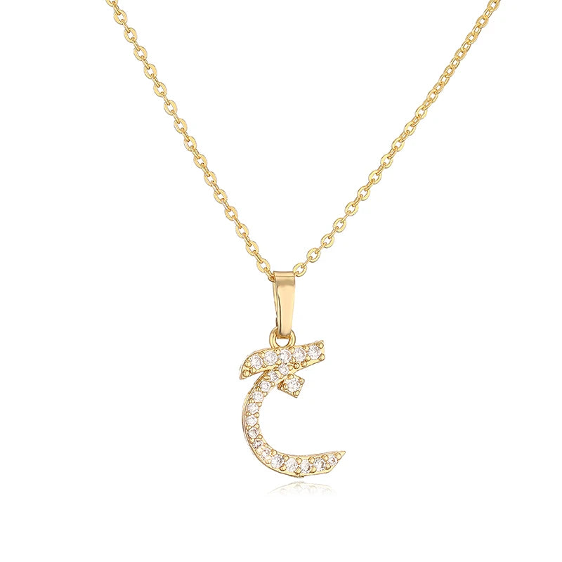 HECHENG Arabic Letter Name Inlaid CZ Stone Pendant Necklace Brass Chain Letter Pendant Necklace Women's Gift Jewelry