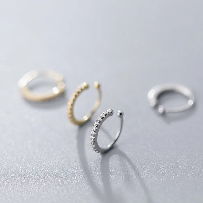 WANTME Genuine 100% 925 Sterling Silver U-shaped Clip Earrings Non Pierced Earrings Fashion Women Punk Rock Ear Cuff Jewelry