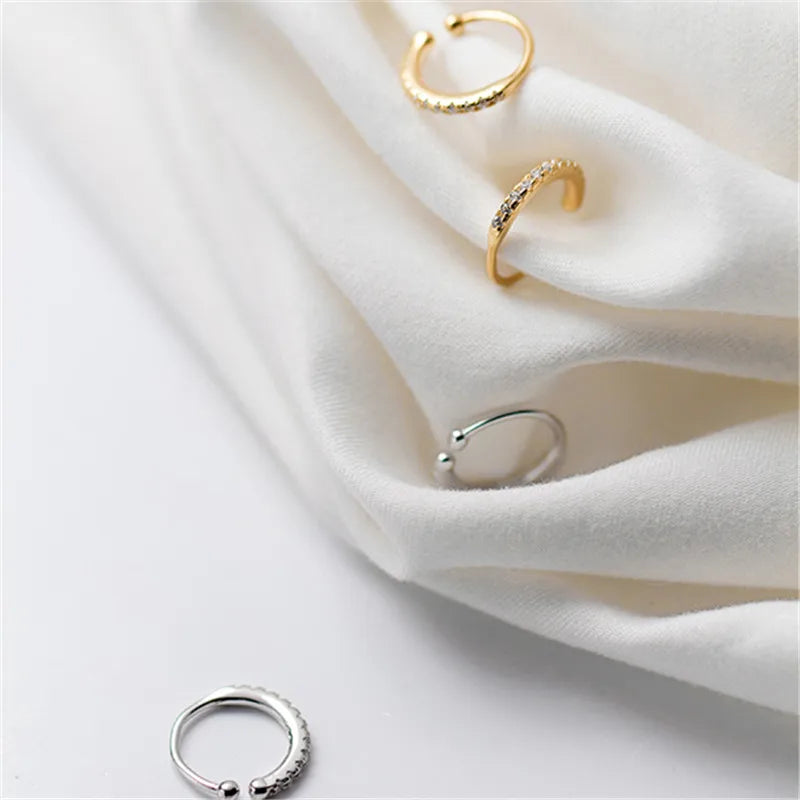 WANTME Genuine 100% 925 Sterling Silver U-shaped Clip Earrings Non Pierced Earrings Fashion Women Punk Rock Ear Cuff Jewelry