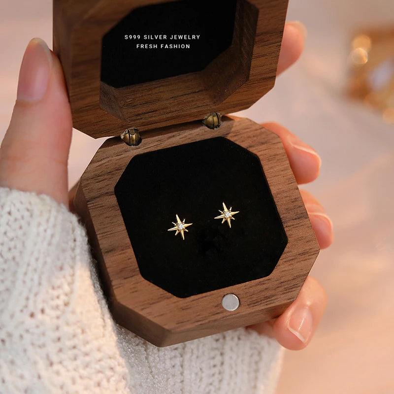 WANTME 925 Sterling Silver Fashion Simple Romantic Light Star Screw Bead Stud Earrings for Women Birthday Party Piercing Jewelry