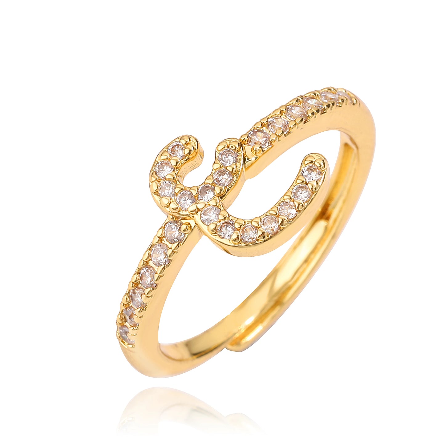 HECHENG,New Design Women's Fashion Ring Simple Zircon Arabic Letters Glass Square Design Ring Arabian Style Party Jewelry