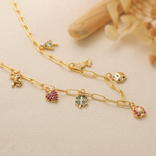 HECHENG,French Vintage Dopamine Colourful Pendant Stainless Steel Necklace Collarbone Chain Ladies Sweet Fashion Jewellery 1 PCS