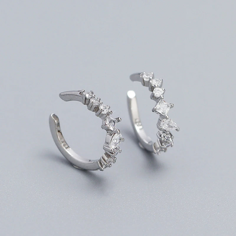WANTME 925 Sterling Silver Fashion Personality Shiny Zircon Ear Clips for Women Simple Charm No Piercing Cuff Earrings Jewelry