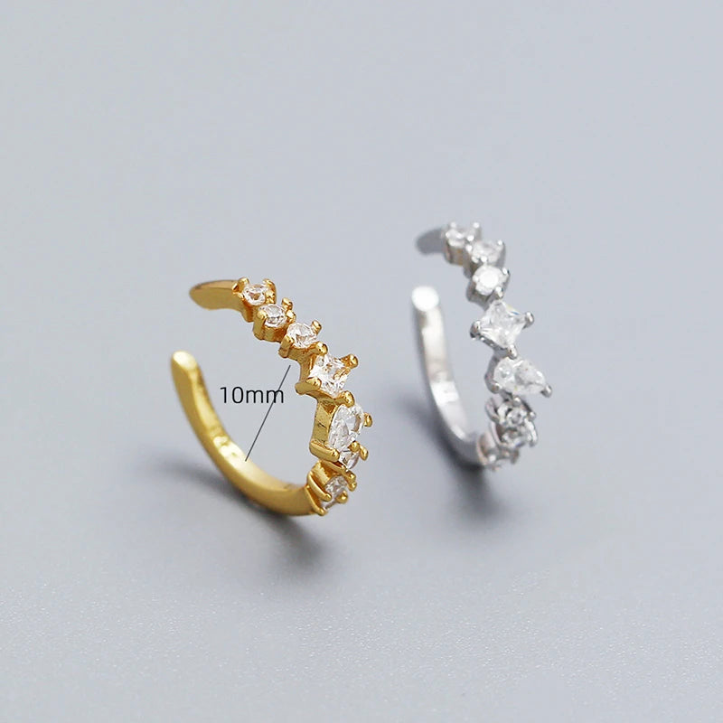 WANTME 925 Sterling Silver Fashion Personality Shiny Zircon Ear Clips for Women Simple Charm No Piercing Cuff Earrings Jewelry