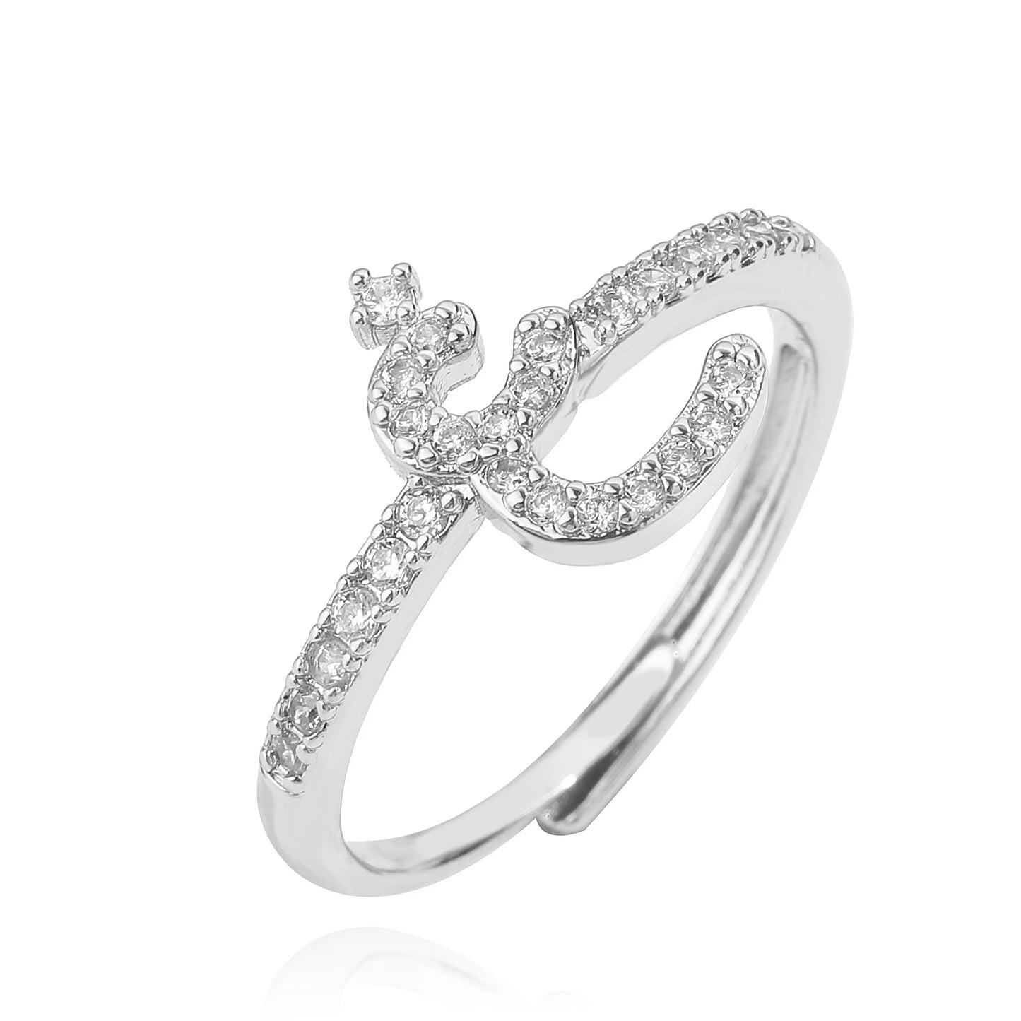 HECHENG,New Design Women's Fashion Ring Simple Zircon Arabic Letters Glass Square Design Ring Arabian Style Party Jewelry