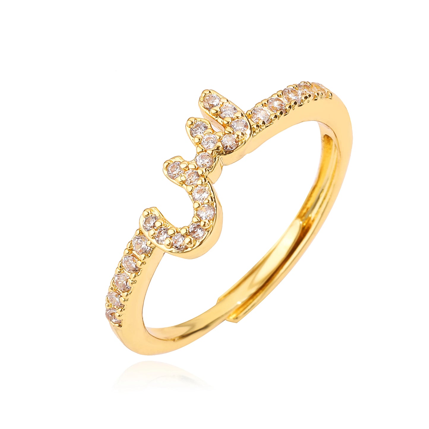 HECHENG,New Design Women's Fashion Ring Simple Zircon Arabic Letters Glass Square Design Ring Arabian Style Party Jewelry