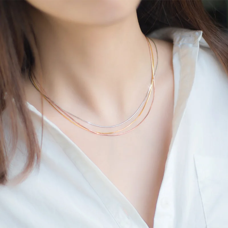 WANTME 925 Sterling Silver Minimalist Statement Gold Snake Bone Clavicle Necklace for Women Fashion Jewelry Pendant Accessories