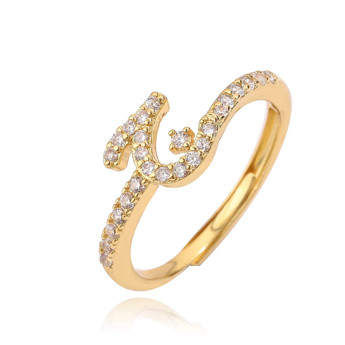 HECHENG,New Design Women's Fashion Ring Simple Zircon Arabic Letters Glass Square Design Ring Arabian Style Party Jewelry