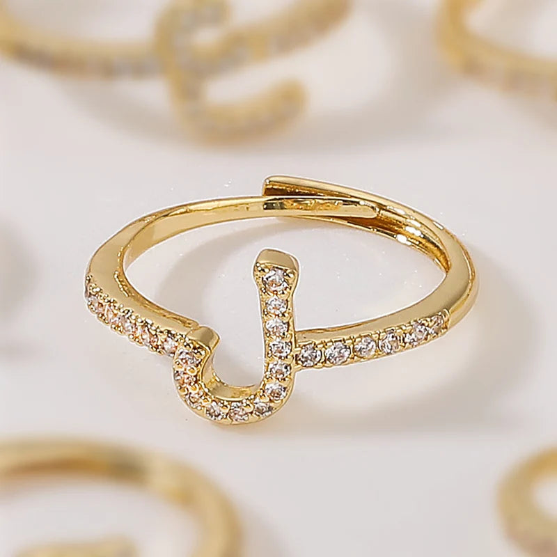 HECHENG,New Design Women's Fashion Ring Simple Zircon Arabic Letters Glass Square Design Ring Arabian Style Party Jewelry