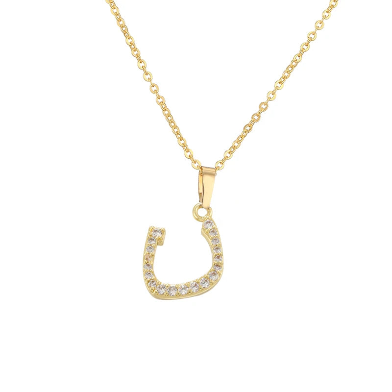 HECHENG Arabic Letter Name Inlaid CZ Stone Pendant Necklace Brass Chain Letter Pendant Necklace Women's Gift Jewelry