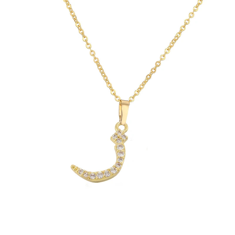 HECHENG Arabic Letter Name Inlaid CZ Stone Pendant Necklace Brass Chain Letter Pendant Necklace Women's Gift Jewelry