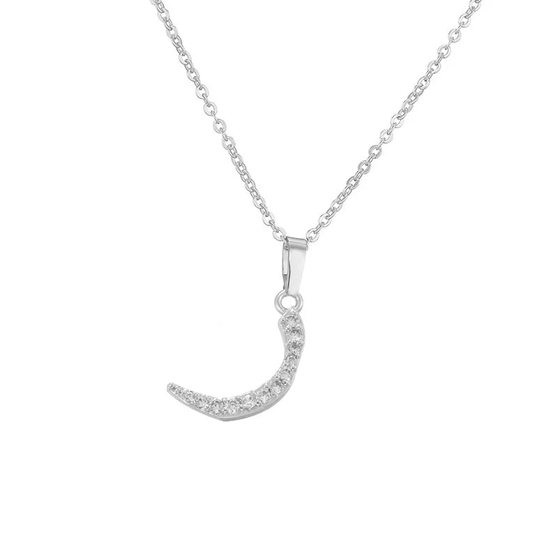 HECHENG Arabic Letter Name Inlaid CZ Stone Pendant Necklace Brass Chain Letter Pendant Necklace Women's Gift Jewelry