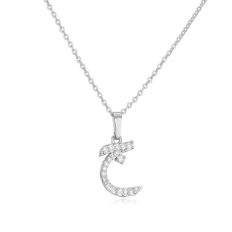 HECHENG Arabic Letter Name Inlaid CZ Stone Pendant Necklace Brass Chain Letter Pendant Necklace Women's Gift Jewelry