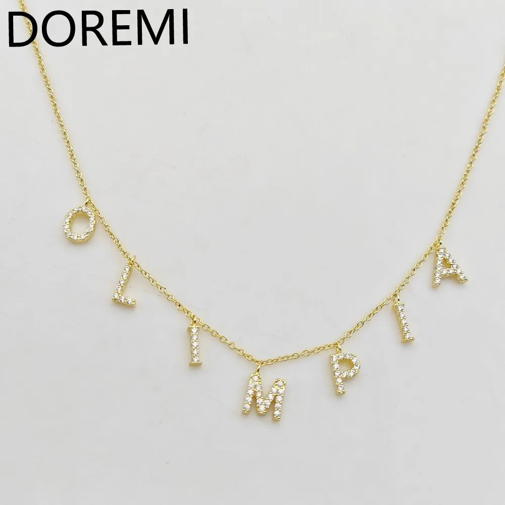 DOREMI Custom Jewelry Gift Design Women Necklace Letters Custom Name Color CZ 9mm Size Initial Letters Choker Chain Necklace