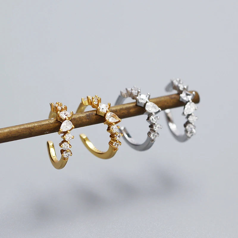 WANTME 925 Sterling Silver Fashion Personality Shiny Zircon Ear Clips for Women Simple Charm No Piercing Cuff Earrings Jewelry