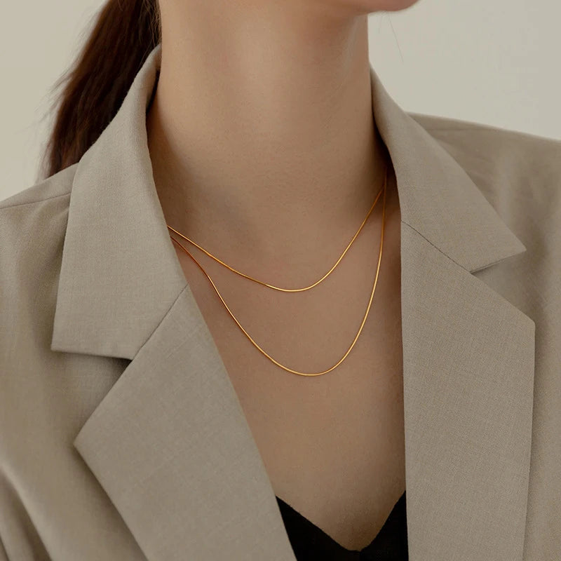 WANTME 925 Sterling Silver Minimalist Statement Gold Snake Bone Clavicle Necklace for Women Fashion Jewelry Pendant Accessories