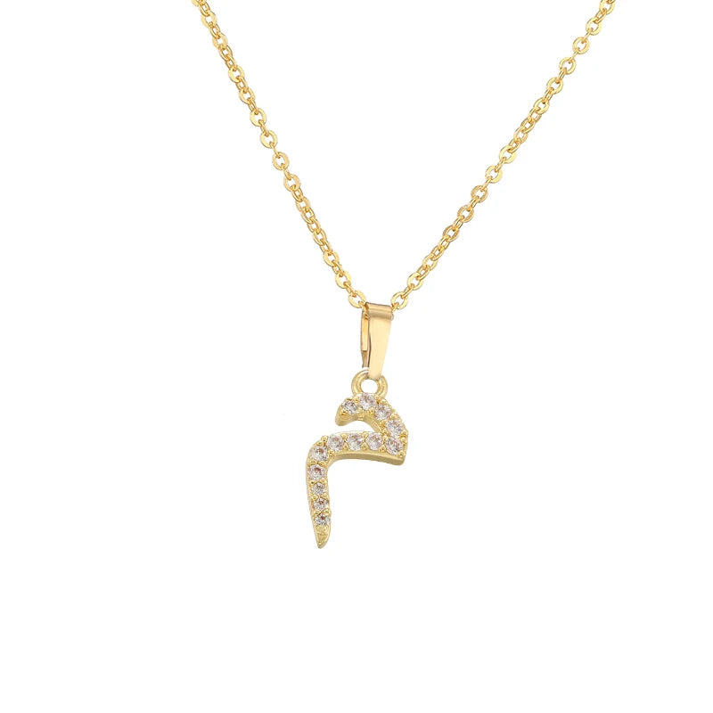 HECHENG Arabic Letter Name Inlaid CZ Stone Pendant Necklace Brass Chain Letter Pendant Necklace Women's Gift Jewelry