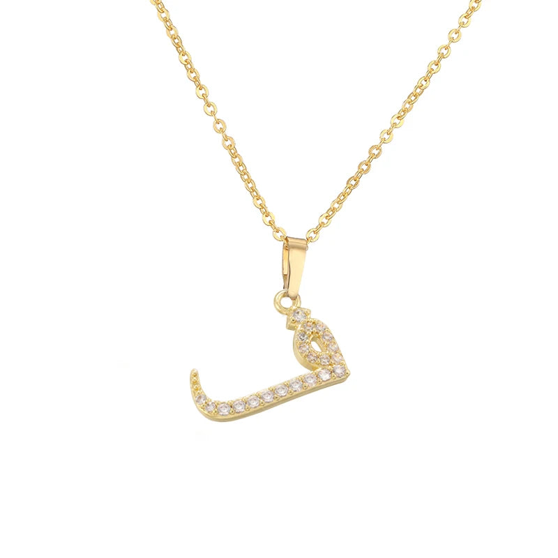 HECHENG Arabic Letter Name Inlaid CZ Stone Pendant Necklace Brass Chain Letter Pendant Necklace Women's Gift Jewelry