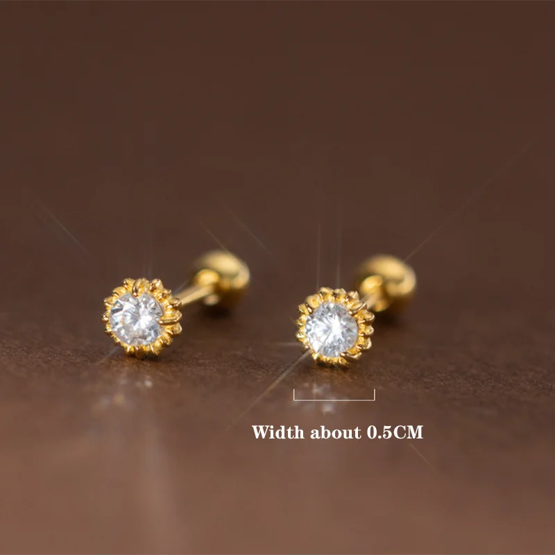 WANTME 925 Sterling Silver Shiny Simple Sunflower Screw Beads Piercing Stud Earrings for Women Fashion Birthday Party Jewelry