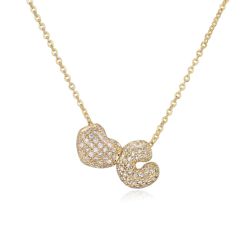 HECHENG,Heart Shaped Delicate Zirconia Initial Necklace Golden A-Z Small Letter Pendant Chain Ladies Birthday Jewellery Gift