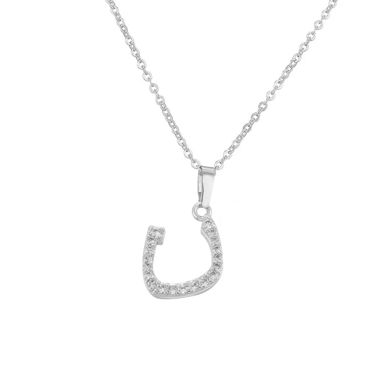 HECHENG Arabic Letter Name Inlaid CZ Stone Pendant Necklace Brass Chain Letter Pendant Necklace Women's Gift Jewelry