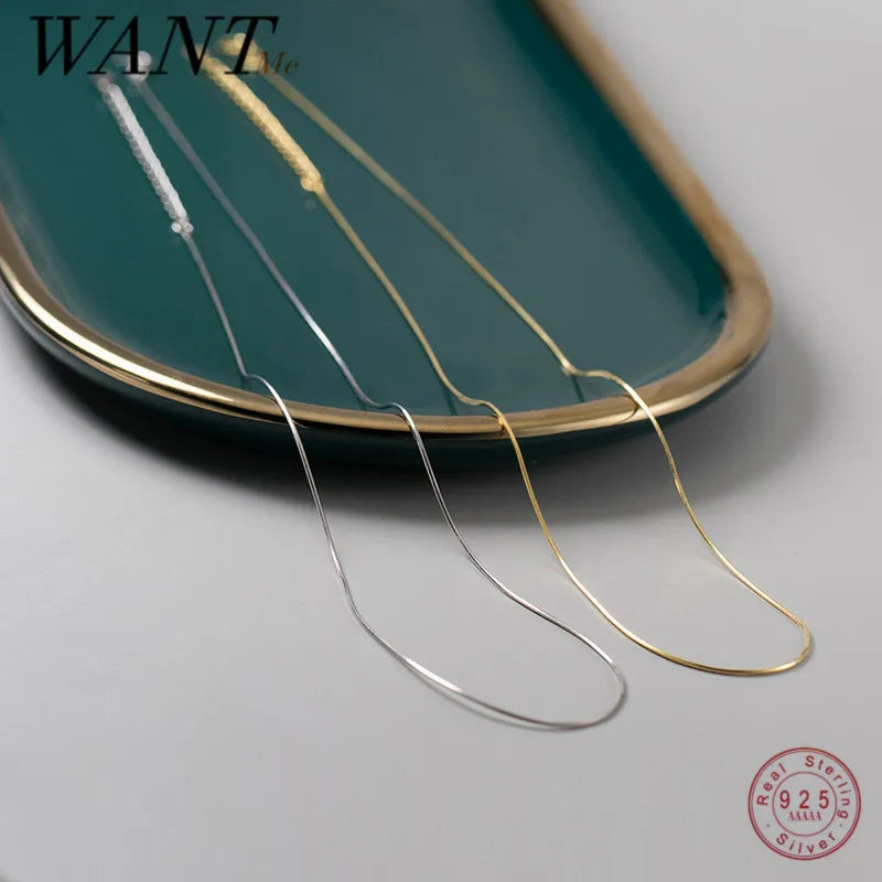 WANTME 925 Sterling Silver Minimalist Statement Gold Snake Bone Clavicle Necklace for Women Fashion Jewelry Pendant Accessories