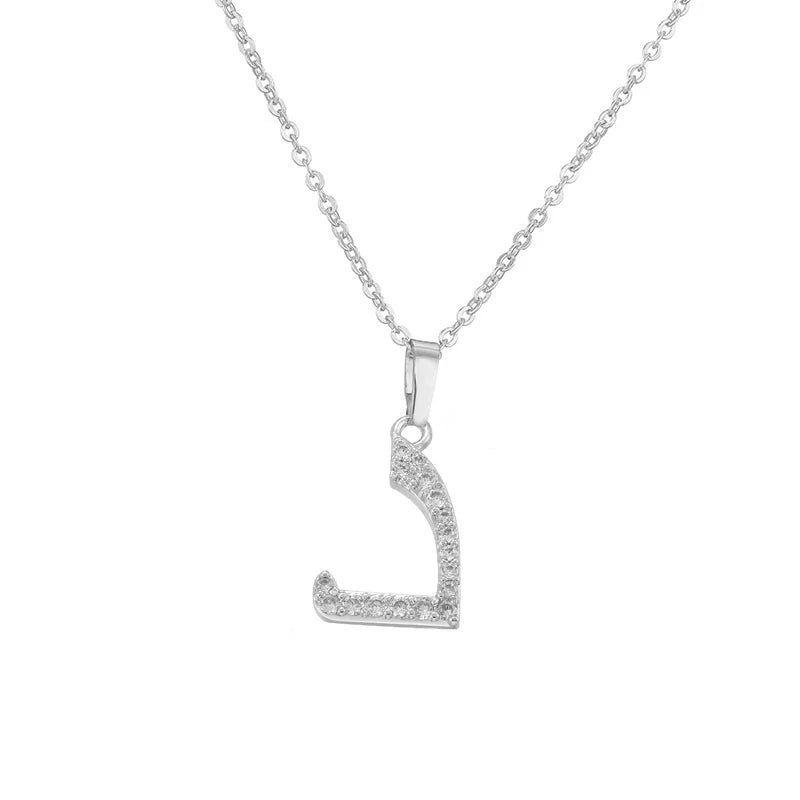 HECHENG Arabic Letter Name Inlaid CZ Stone Pendant Necklace Brass Chain Letter Pendant Necklace Women's Gift Jewelry