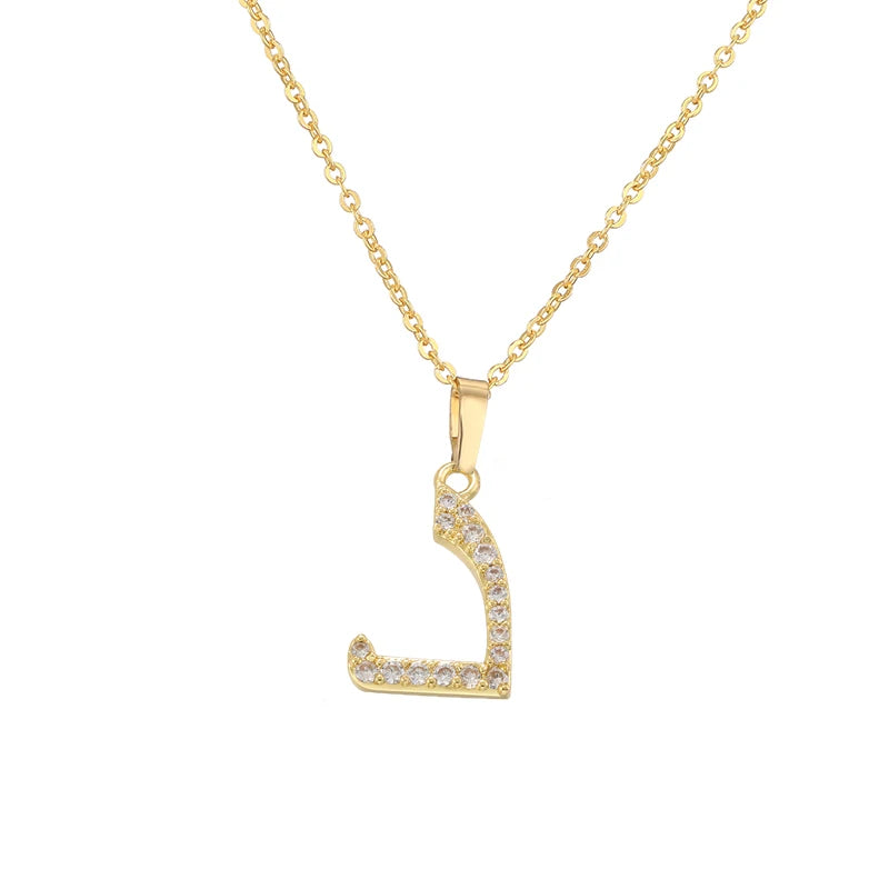 HECHENG Arabic Letter Name Inlaid CZ Stone Pendant Necklace Brass Chain Letter Pendant Necklace Women's Gift Jewelry