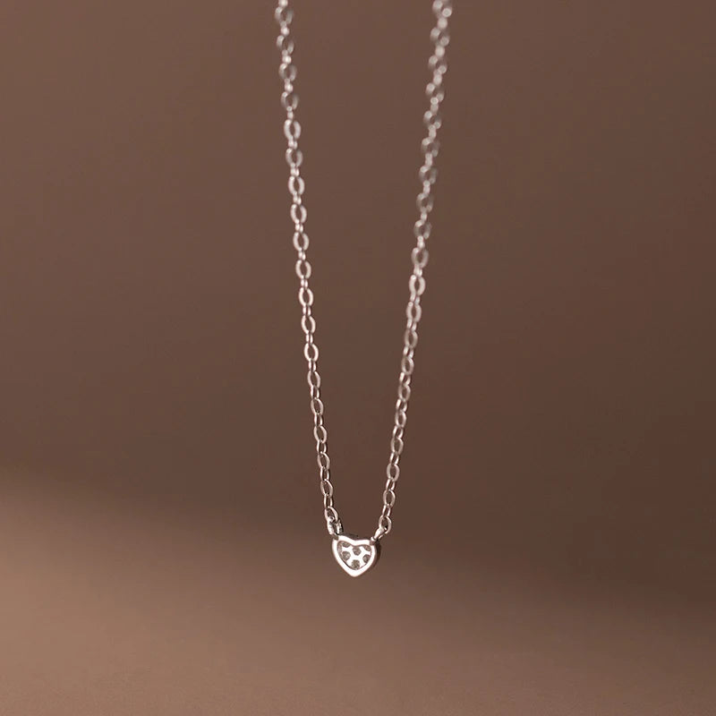 WANTME 925 Sterling Silver Mini Love Heart Zircon Small Pendant Charm Necklace for Women Teen Clavicle Simple Party Jewelry Gift