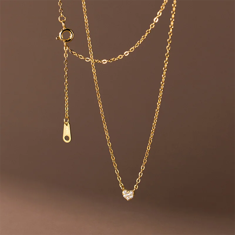 WANTME 925 Sterling Silver Mini Love Heart Zircon Small Pendant Charm Necklace for Women Teen Clavicle Simple Party Jewelry Gift