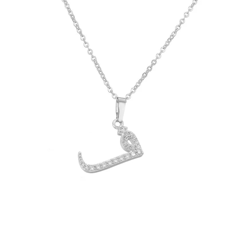 HECHENG Arabic Letter Name Inlaid CZ Stone Pendant Necklace Brass Chain Letter Pendant Necklace Women's Gift Jewelry
