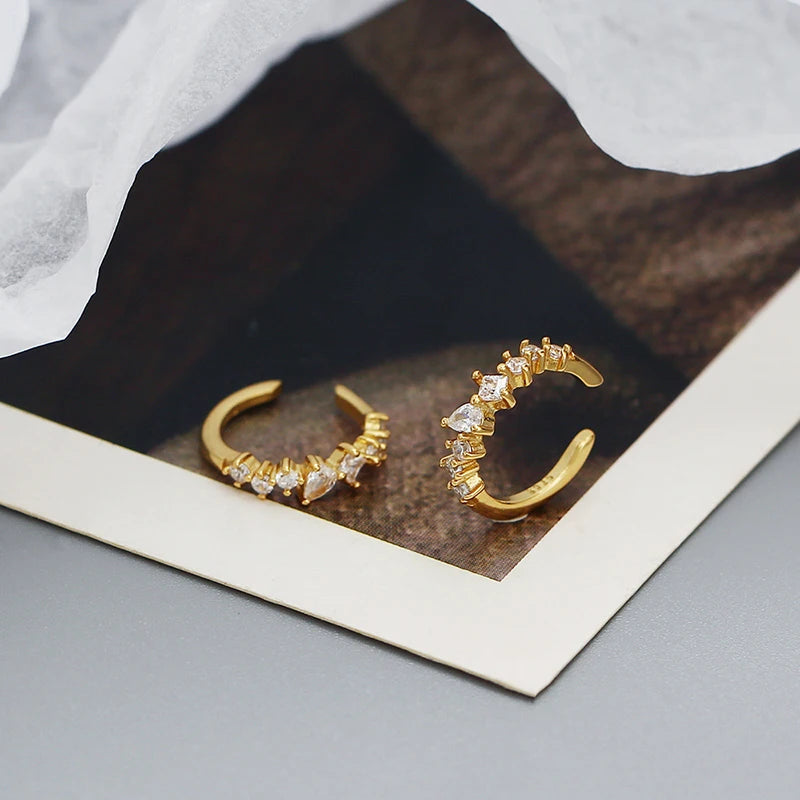 WANTME 925 Sterling Silver Fashion Personality Shiny Zircon Ear Clips for Women Simple Charm No Piercing Cuff Earrings Jewelry