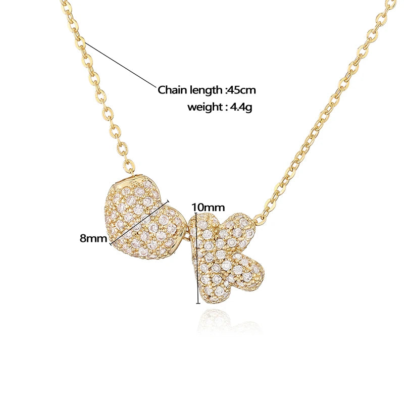 HECHENG,Heart Shaped Delicate Zirconia Initial Necklace Golden A-Z Small Letter Pendant Chain Ladies Birthday Jewellery Gift