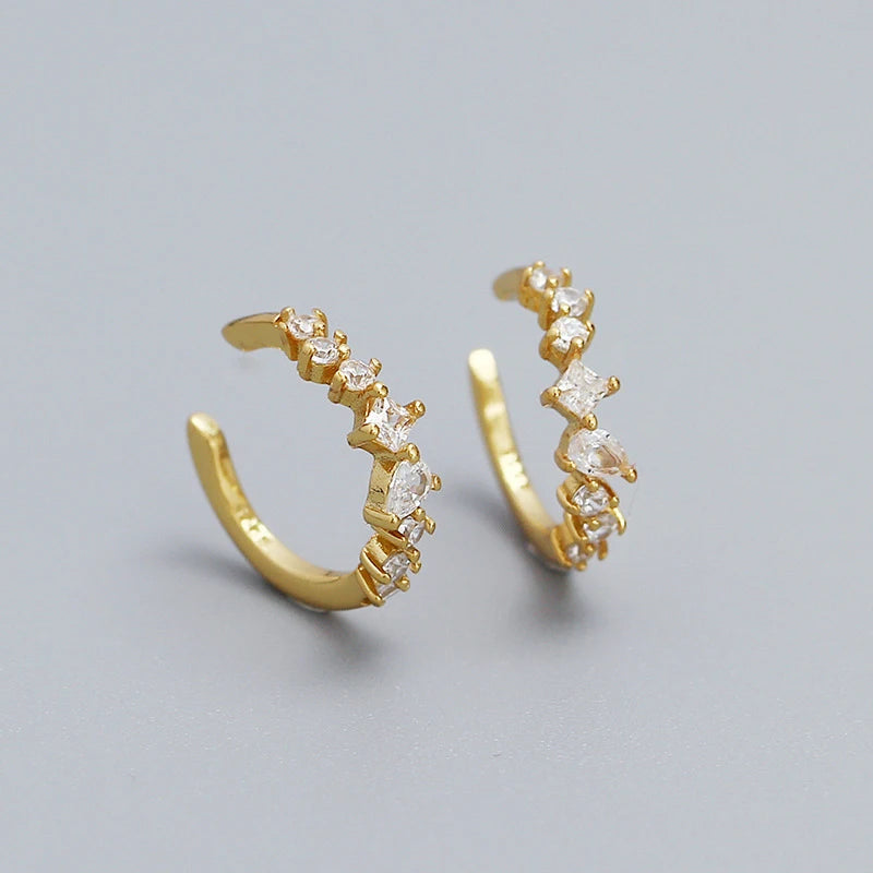 WANTME 925 Sterling Silver Fashion Personality Shiny Zircon Ear Clips for Women Simple Charm No Piercing Cuff Earrings Jewelry