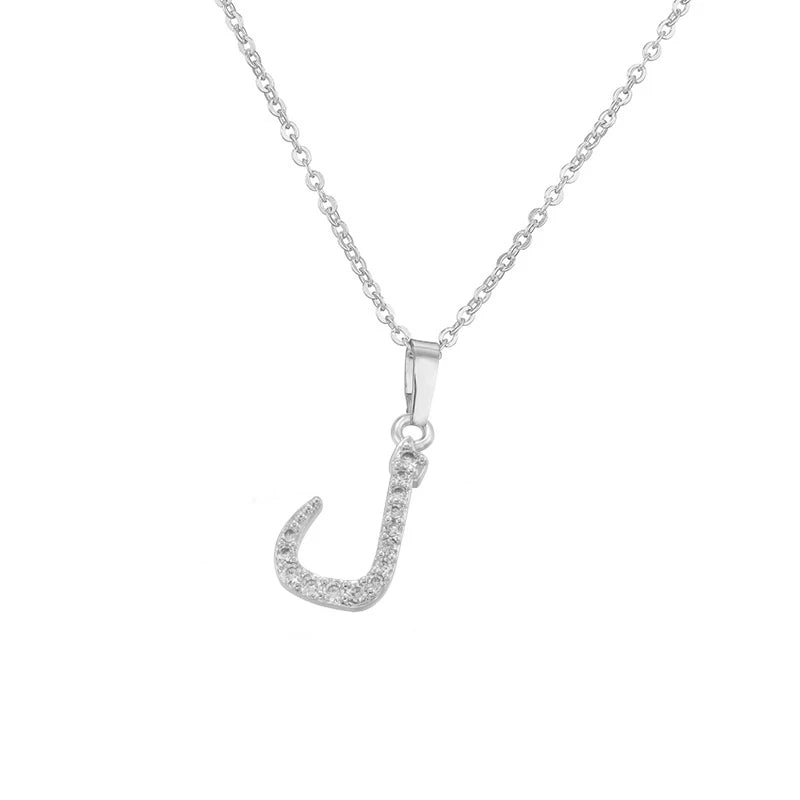 HECHENG Arabic Letter Name Inlaid CZ Stone Pendant Necklace Brass Chain Letter Pendant Necklace Women's Gift Jewelry