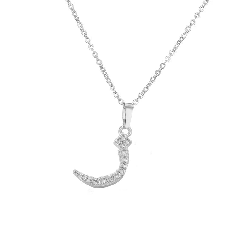 HECHENG Arabic Letter Name Inlaid CZ Stone Pendant Necklace Brass Chain Letter Pendant Necklace Women's Gift Jewelry