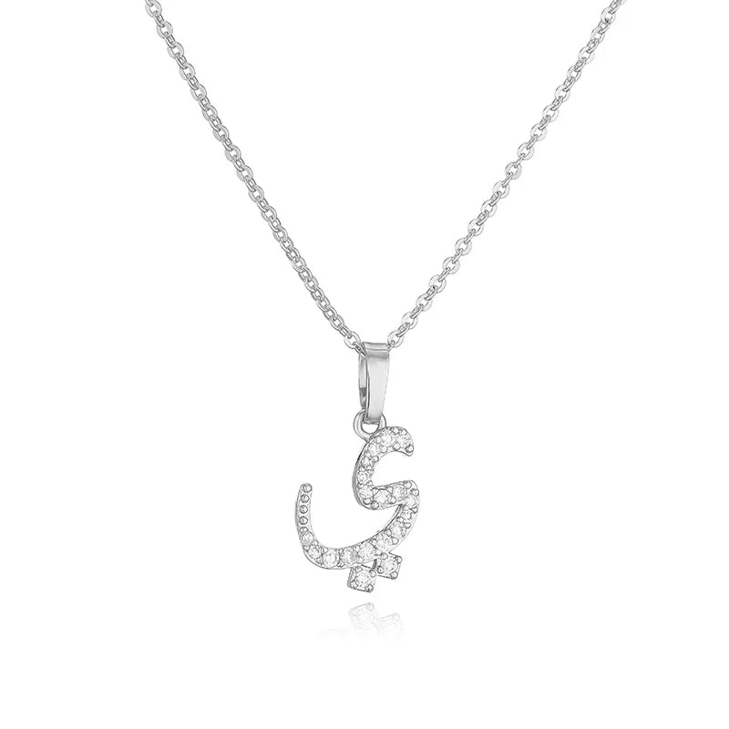 HECHENG Arabic Letter Name Inlaid CZ Stone Pendant Necklace Brass Chain Letter Pendant Necklace Women's Gift Jewelry
