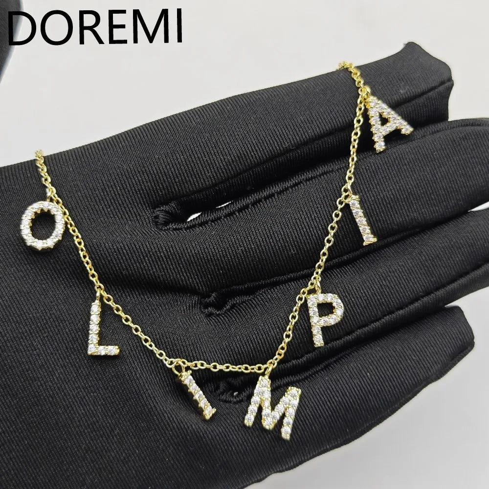 DOREMI Custom Jewelry Gift Design Women Necklace Letters Custom Name Color CZ 9mm Size Initial Letters Choker Chain Necklace