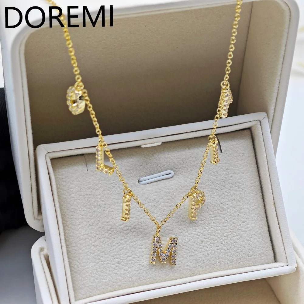 DOREMI Custom Jewelry Gift Design Women Necklace Letters Custom Name Color CZ 9mm Size Initial Letters Choker Chain Necklace