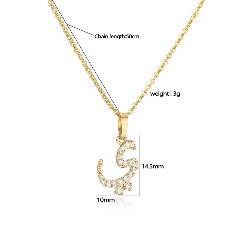 HECHENG Arabic Letter Name Inlaid CZ Stone Pendant Necklace Brass Chain Letter Pendant Necklace Women's Gift Jewelry