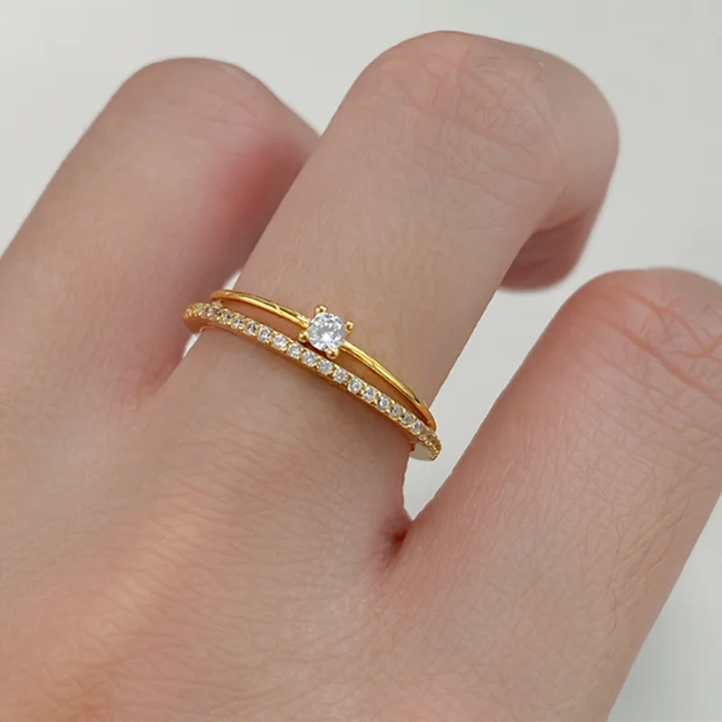 WANTME 925 Sterling Silver Simple Luxury Sparkling Zirconia Finger Ring for Women Fashion Chic Wedding Party Jewelry Accessories