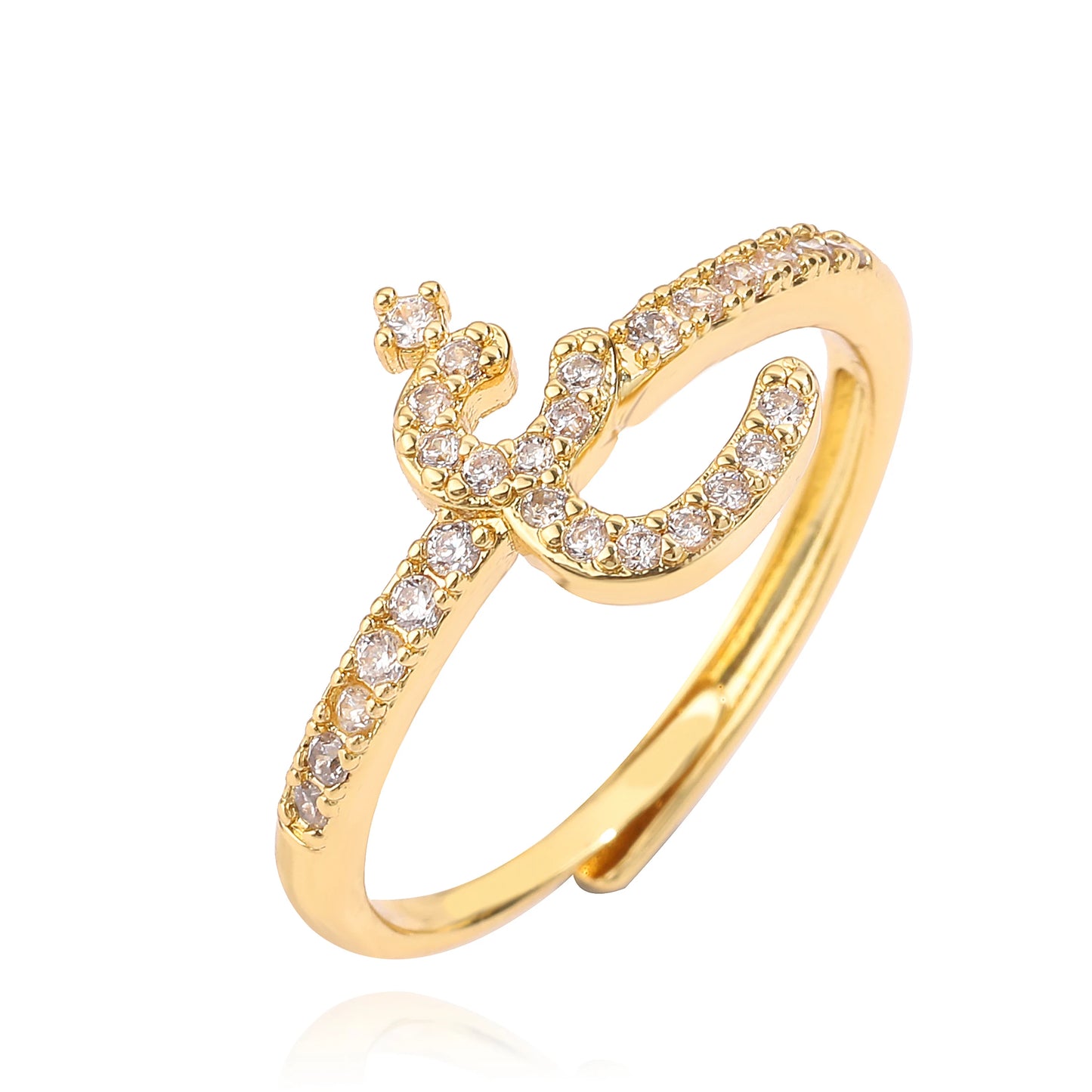 HECHENG,New Design Women's Fashion Ring Simple Zircon Arabic Letters Glass Square Design Ring Arabian Style Party Jewelry