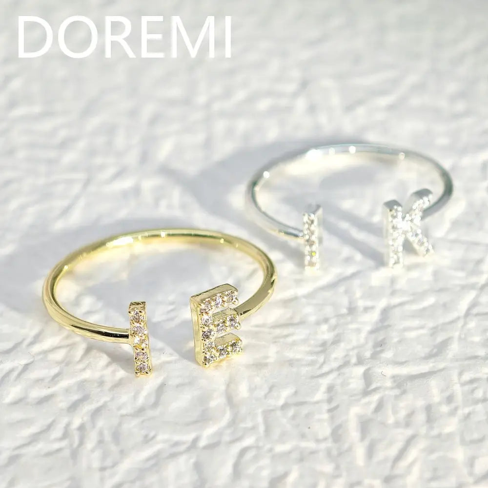 DOREMI Personalized Gift Jewelry 6mm Letter Zircon Stone Custom Initial Ring Women Cuff Initial Letter Ring