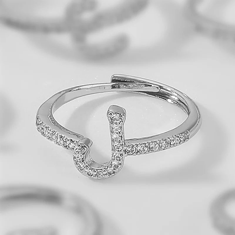 HECHENG,New Design Women's Fashion Ring Simple Zircon Arabic Letters Glass Square Design Ring Arabian Style Party Jewelry