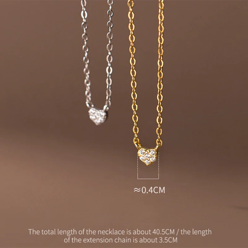 WANTME 925 Sterling Silver Mini Love Heart Zircon Small Pendant Charm Necklace for Women Teen Clavicle Simple Party Jewelry Gift
