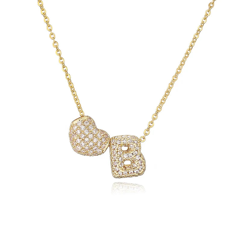 HECHENG,Heart Shaped Delicate Zirconia Initial Necklace Golden A-Z Small Letter Pendant Chain Ladies Birthday Jewellery Gift