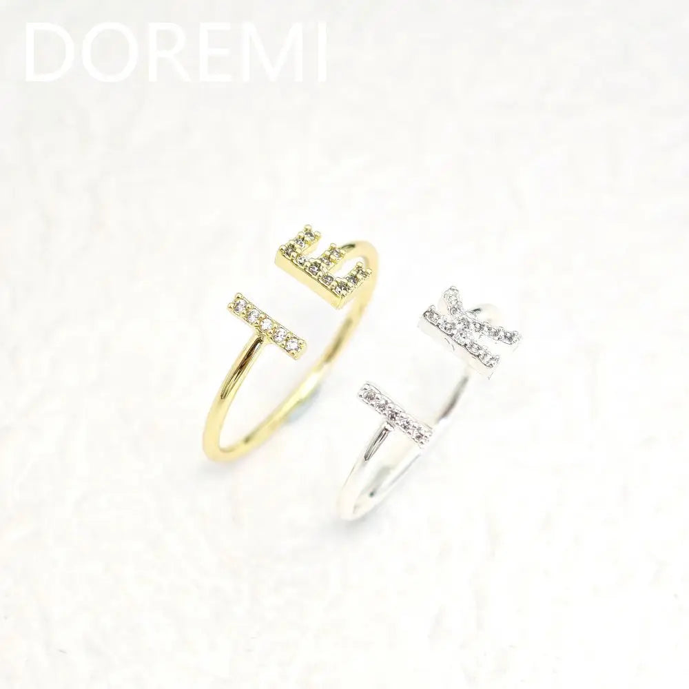 DOREMI Personalized Gift Jewelry 6mm Letter Zircon Stone Custom Initial Ring Women Cuff Initial Letter Ring