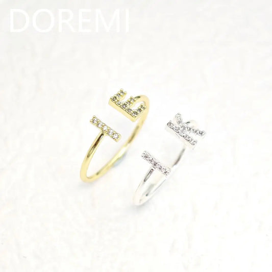 DOREMI Personalized Gift Jewelry 6mm Letter Zircon Stone Custom Initial Ring Women Cuff Initial Letter Ring