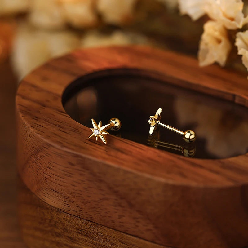 WANTME 925 Sterling Silver Fashion Simple Romantic Light Star Screw Bead Stud Earrings for Women Birthday Party Piercing Jewelry